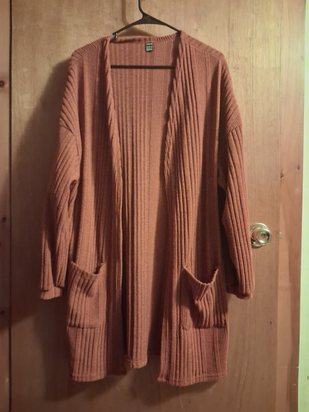 SHEIN Ribbed Open-Front Cardigan in Rust Brown